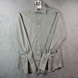 Banana Republic Dress Shirt Men 15 15.5 Medium - French Cuff Gray Striped Preppy